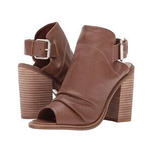 Kelsi Dagger | Brooklyn's Metro Light Brown Leather Block Heel Peep Toe Shooties